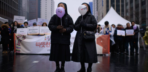 Freiras na Marcha do Clima em Seul, na Coreia do Sul