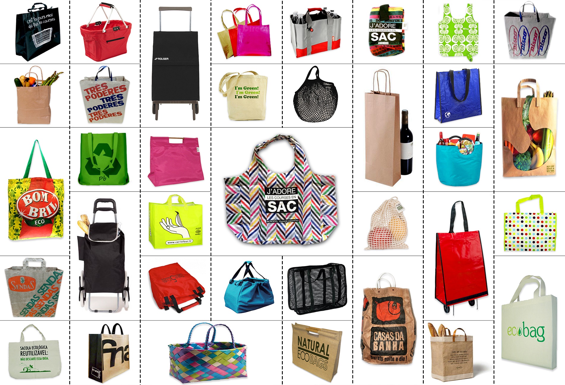 Elise Kamm Sacolas de tecido, cestas de vime, estilosos carrinhos de feira e sacolas dobráveis que cabem na bolsa voltaram a ser moda na França