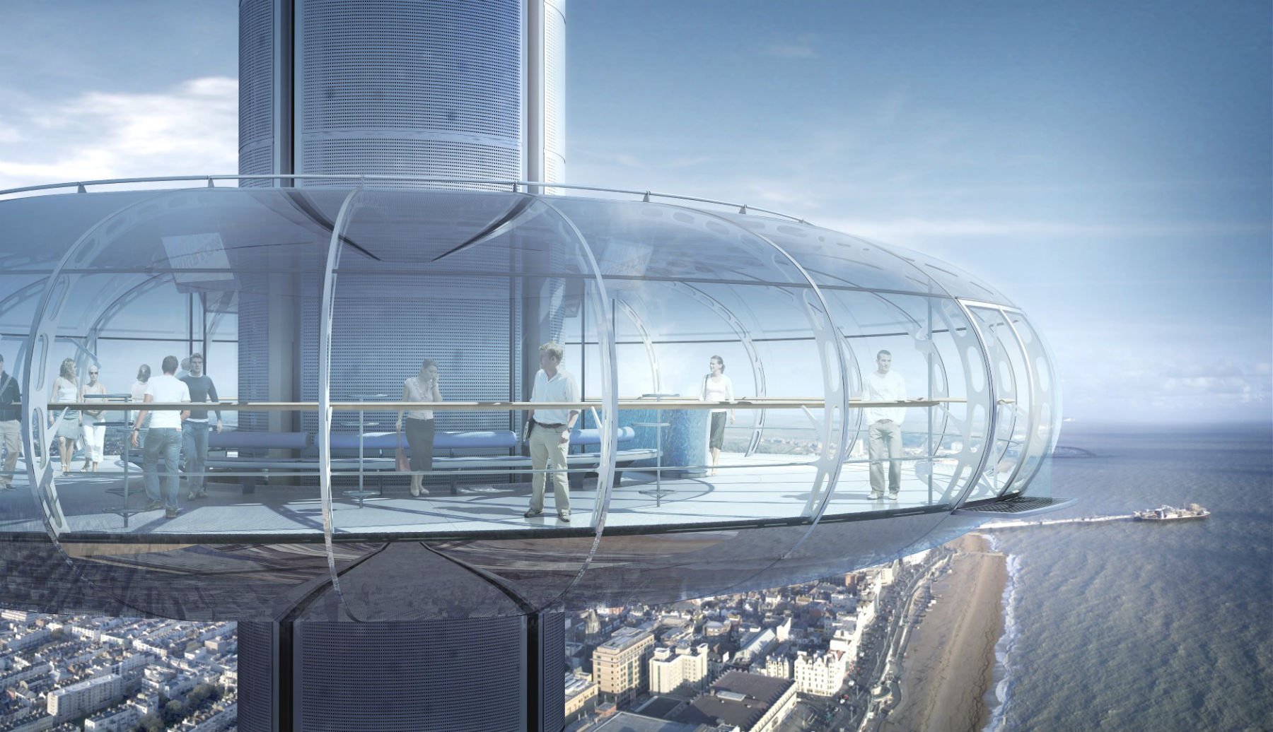 Com ares futuristas, o mirante da torre alcança até 42 km de distância