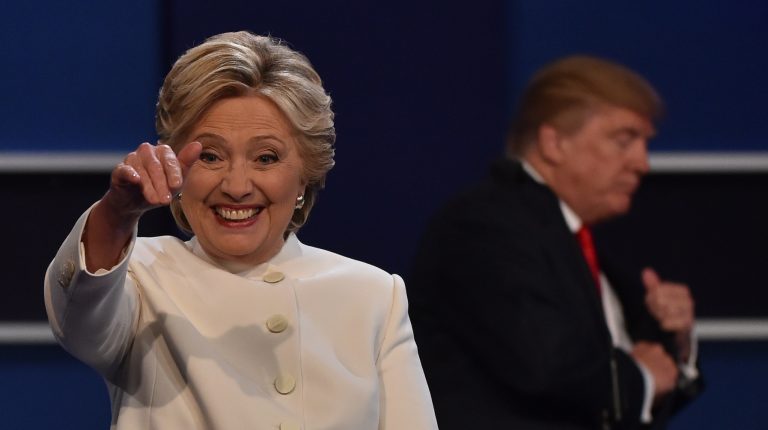 O primeiro enfrentamento entre Hillary e Trump, em 26 de setembro, foi assistido por cerca de 84 milhões de pessoas. Foto Paul J. Richard/AFP
