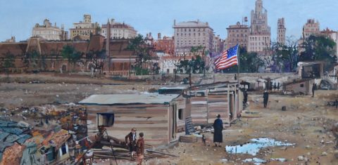 O quadro do pintor americano George H. Rothacker mostra uma favela (hooverville) em pleno Central Park