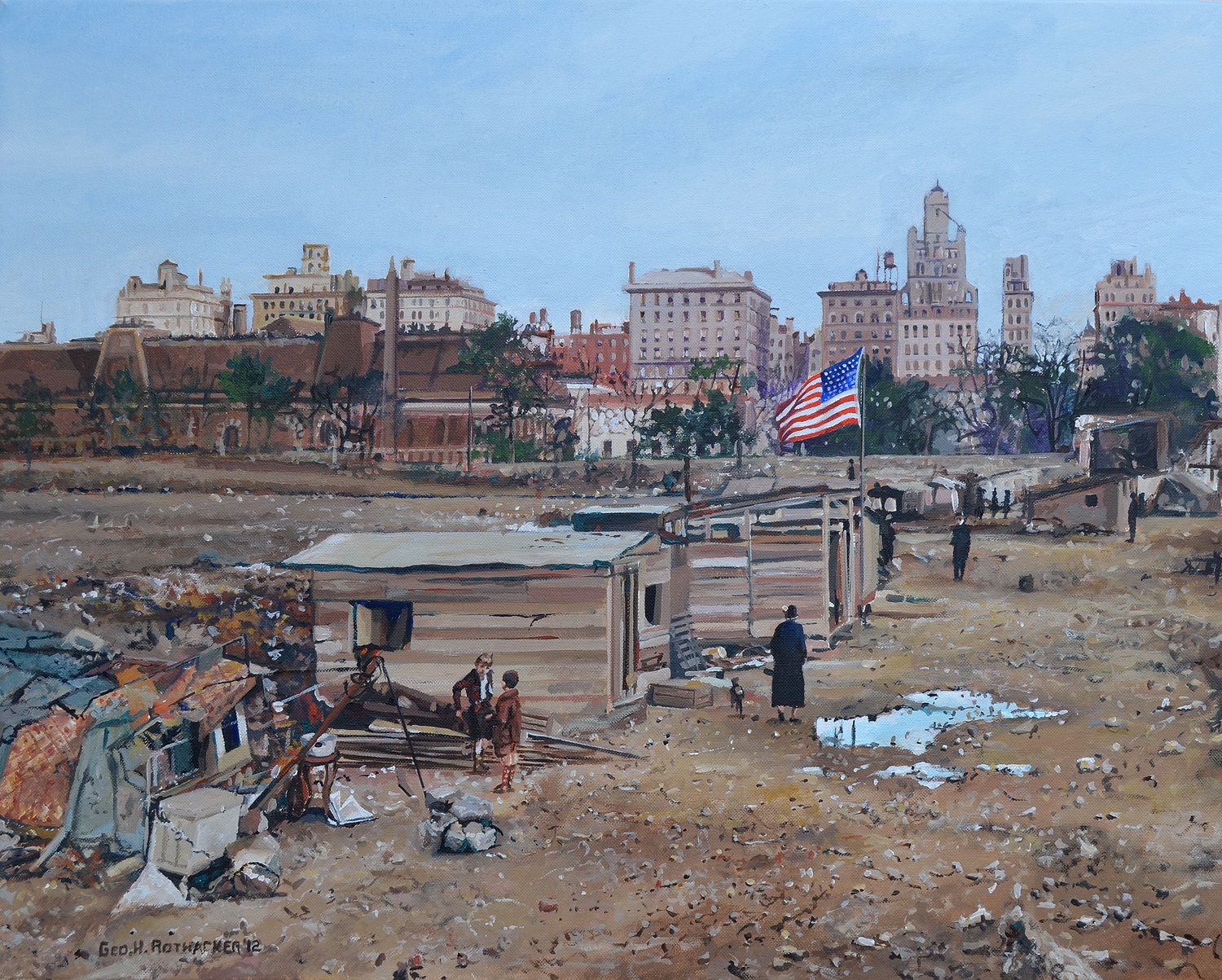 Reprodução O quadro do pintor americano George H. Rothacker mostra uma favela (hooverville) em pleno Central Park