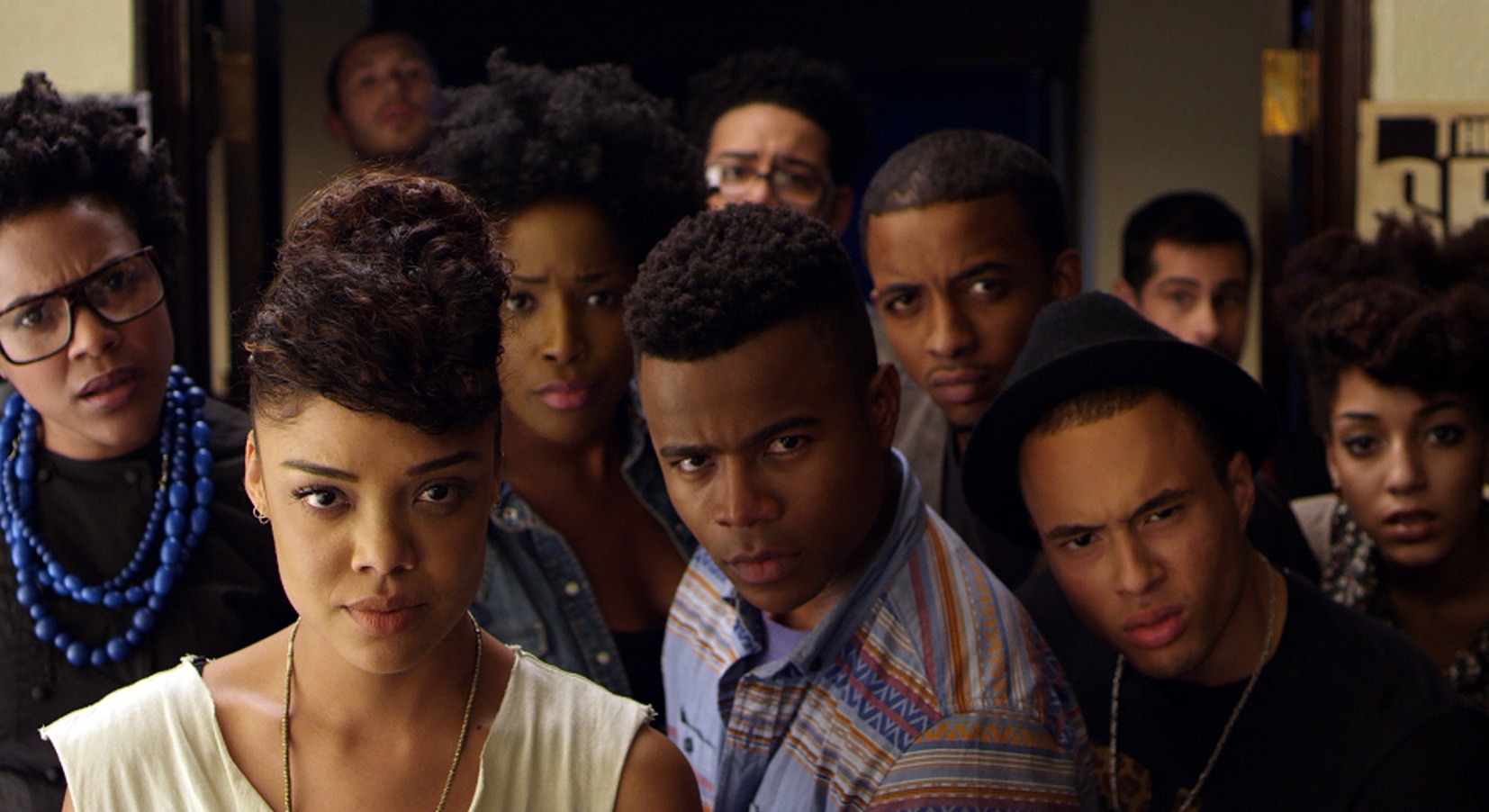 Foto Archives du 7eme Art / Photo12 Cena do filme "Dear white people", de 2014, que inspirou a série do Netflix. Alguns atores do filme, como Marque Richardson e Ashley Baine Featherson estão nas duas produções. Foto Archives du 7eme Art / Photo12
