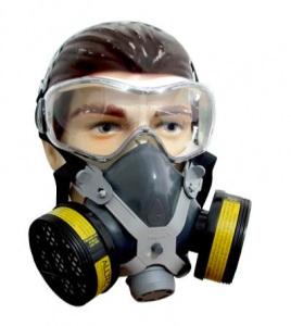 Máscara semi-facial com dois respiradores, indicada para manifestantes/ Reprodução Mercado Livre