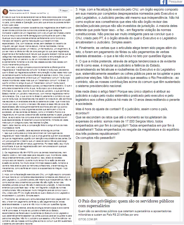 O desabafo da desembargadora contra o CNJ (Reprodução/Facebook)