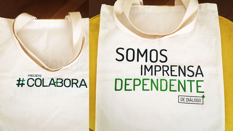 A ecobag do #Colabora é um dos brindes oferecidos para os colaboradores. Criação Alê Braga