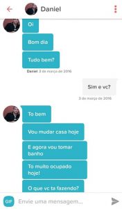Primeiro diálogo entre Laissa e Daniel no Tinder. Ele foi o primeiro match da jovem (Reprodução)