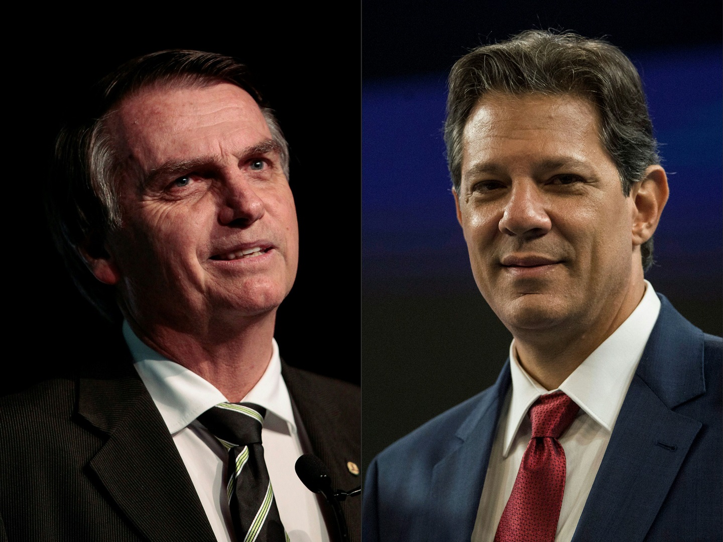 Fotos de Miguel Schincariol e Daniel Ramalho/AFP Bolsonaro e Haddad passaram a campanha toda sem se encontrar para um debate. Fotos de Miguel Schincariol e Daniel Ramalho/AFP
