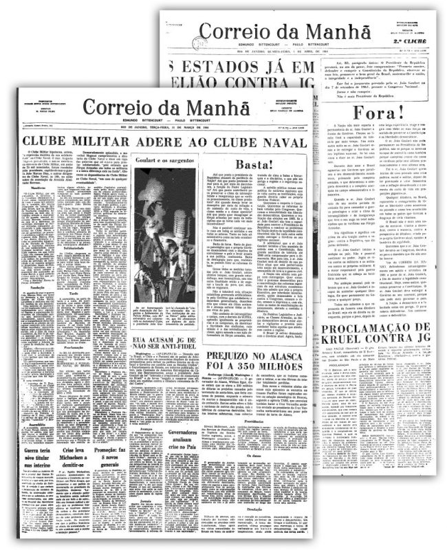 Os famosos editoriais do Correio: Basta! e Fora!, em 1964. Foto Reprodução