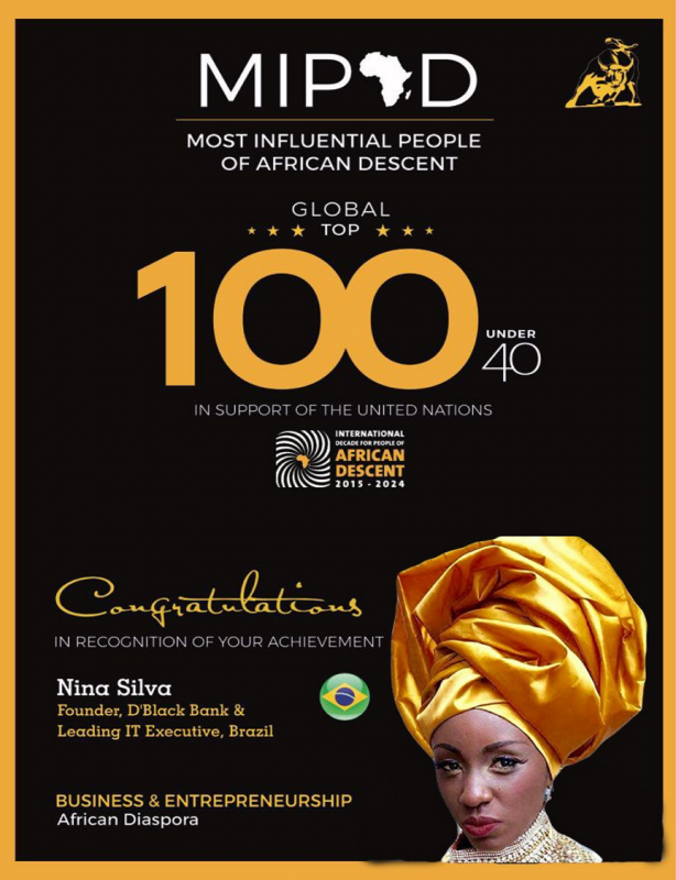 O prêmio 100 afrodescendentes mais influentes do mundo concedido a Nina Silva. Foto Reprodução
