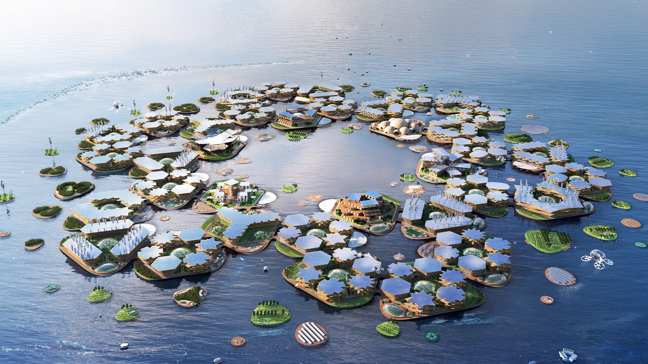 (Foto: Divulgação) Projeto de ilhas flutuantes hexagonais com três vezes o tamanho de um campo de futebol, com populações de 300 pessoas em cada: alternativa para cidades costeiras a serem engolidas pela subida do nível do mar (Foto: Divulgação)
