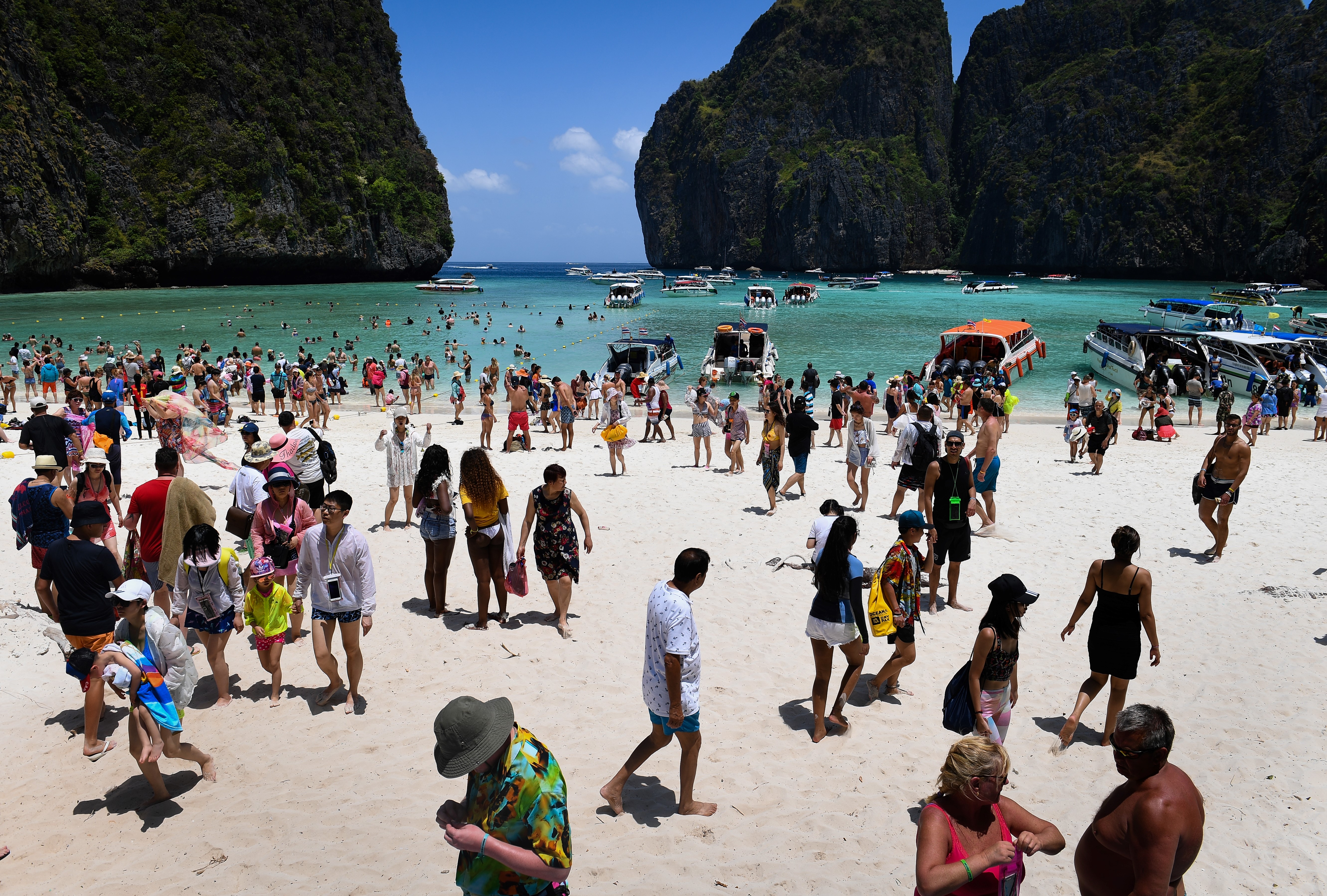 Maya Bay, na Indonésia: cenário de "A praia" pagou preço alto pela fama. Foto de Lillian Suwanrumpha (AFP)