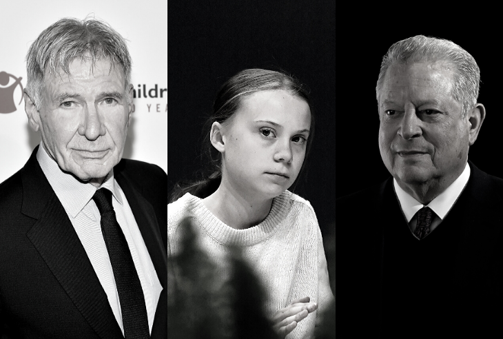 O ator Harrison Ford, o Nobel da Paz Al Gore e a jovem ativista Greta Thunberg estiveram nesta terça-feira na COP25 (Fotos: AFP)