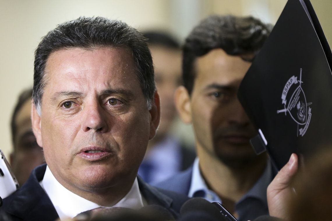 O então governador de Goiás, Marconi Perillo, dá entrevista coletiva após reunião com a presidente do Supremo Tribunal Federal (STF) e do Conselho Nacional de Justiça (CNJ), ministra Cármen Lúcia (Foto: Marcelo Camargo/Agência Brasil)
