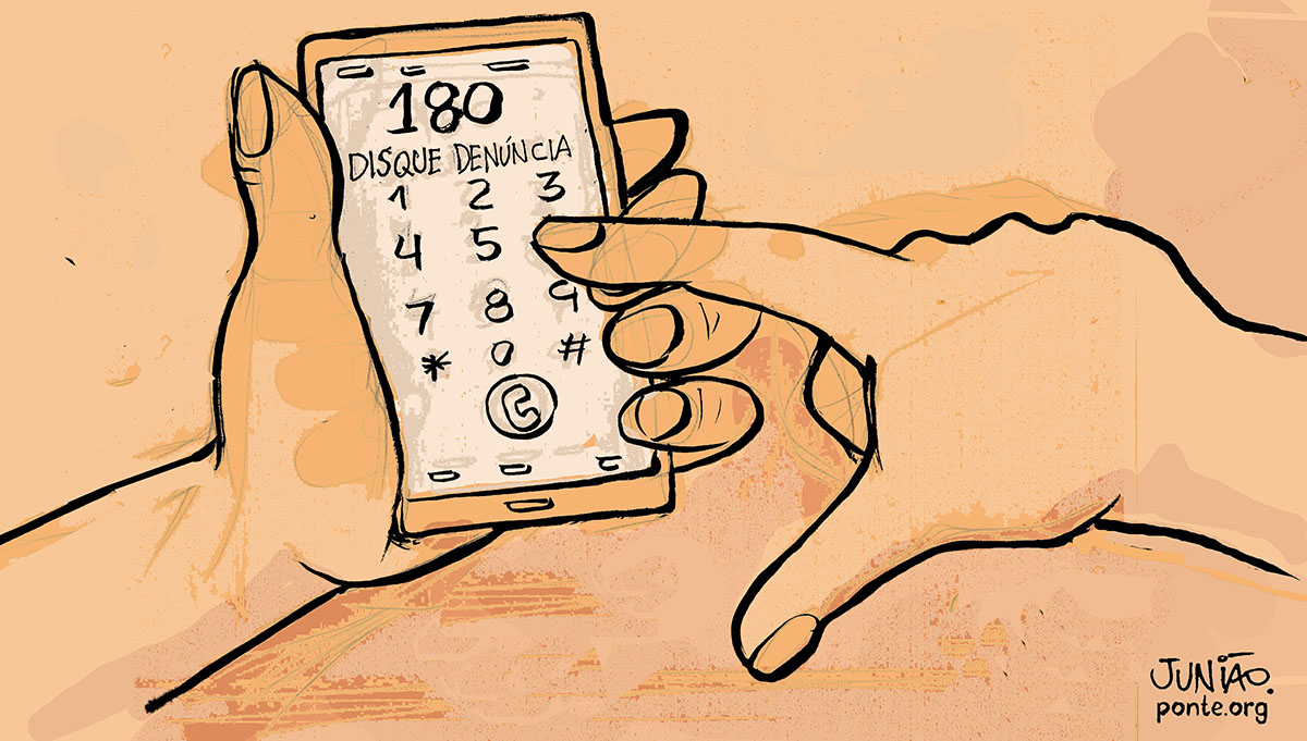 Especialistas recomendam: mulher deve ligar 180 logo nos primeiros sinais de abuso (Ilustração: Junião/Ponte Jornalismo)