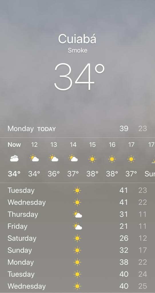 A previsão do tempo no aplicativo: "smoke" ou "fumaça". Reprodução