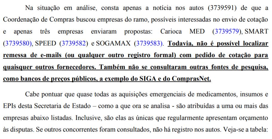 Trecho de parecer da Assessoria Jurídica da Secretaria Estadual de Saúde: indícios de irregularidades na seleção da empresas (Reprodução)