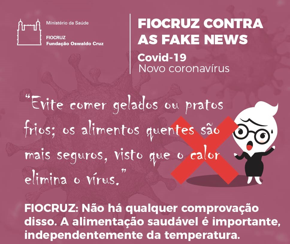 Material produzido pela Fiocruz contra notícias falsas na pandemia: receitas caseiras para prevenir ou curar covid-19 estão entre as mais disseminadas (Reprodução)