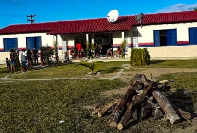 Prédio da sede escolar Aksã da Aldeia Craveiro: alunos se recusam a fazer o Enem. Foto de Tamikuã Pataxó