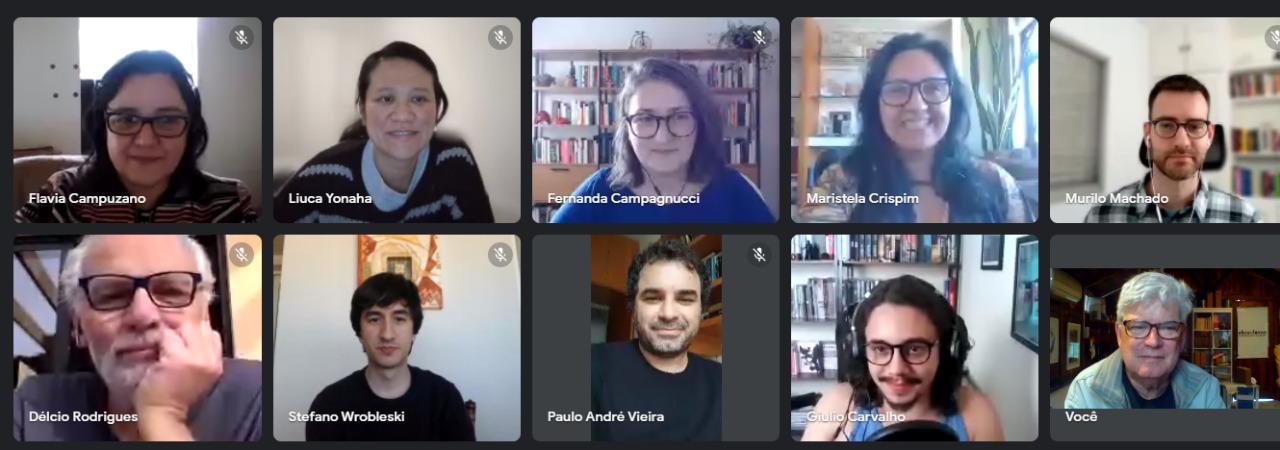 Representantes das organizações envolvidas no Diário do Clima debatem projeto selecionado pelo Desafio da Inovação do GNI: #Colabora, (o) Eco, Eco Nordeste, Agência Envolverde, InfoAmazonia, ClimaInfo, Política por Inteiro e Open Knowledge Brasil (Foto: Reprodução)