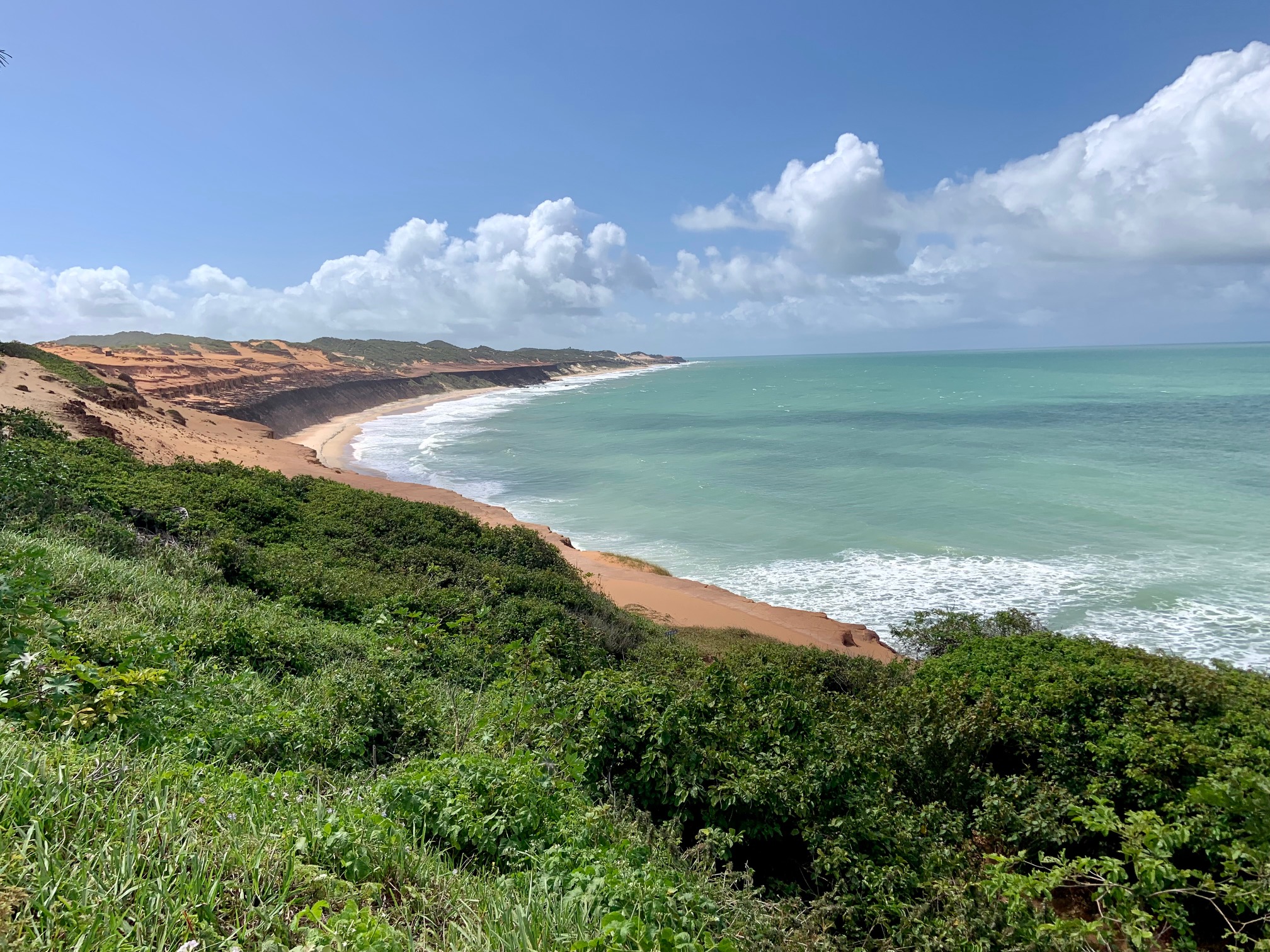 Destino de turismo: Praia de Sibaúma, com o Chapadão de Pipa ao fundo, em um dia ensolarado
