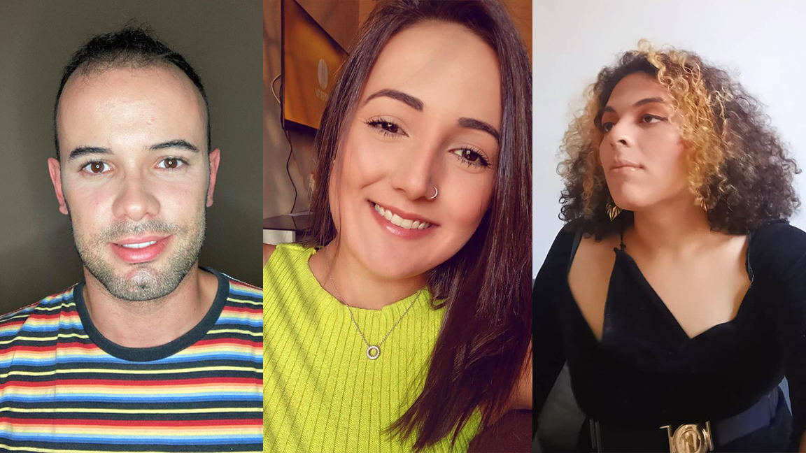 Tiago Marques, Angélica Menezes e Olívia Cruz. "A nossa sexualidade é vivida por nós", ele defende. (Fotos: Arquivo pessoal)