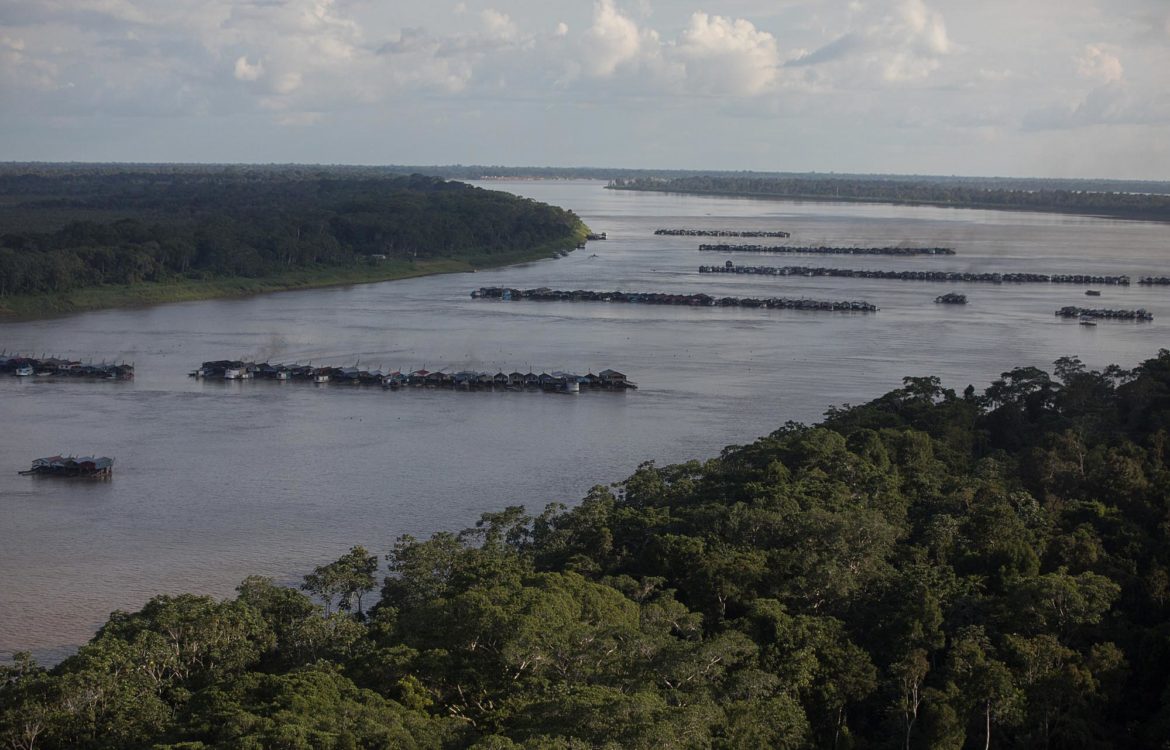 Centenas de balsas de garimpo ilegal no rio Madeira em nova corrida do ouro: estados vêm facilitando atividade garimpeira (Foto: Bruno Kelly / Greenpeace / Amazônia Real)