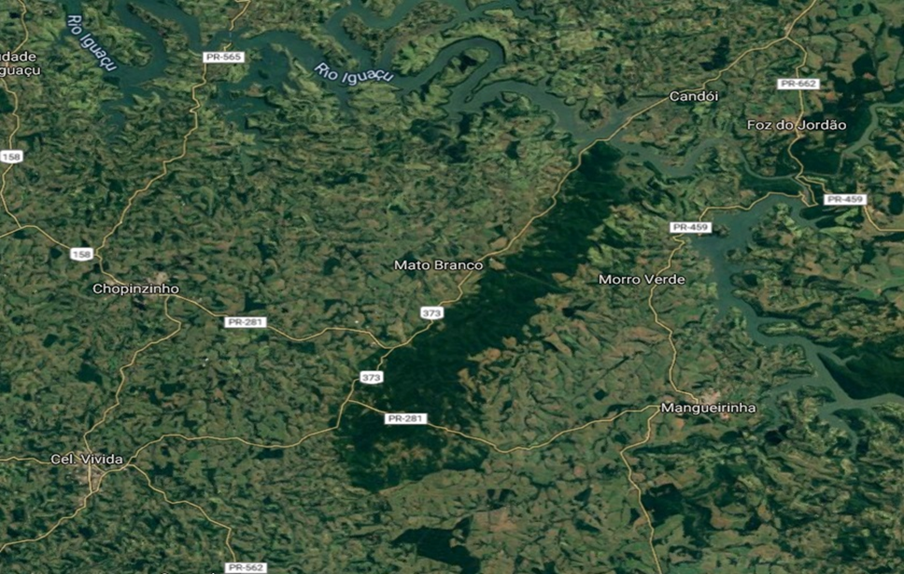 A Terra Indígena Mangueirinha (em escuro no mapa): luta de mais de um século pela posse do território. Reprodução