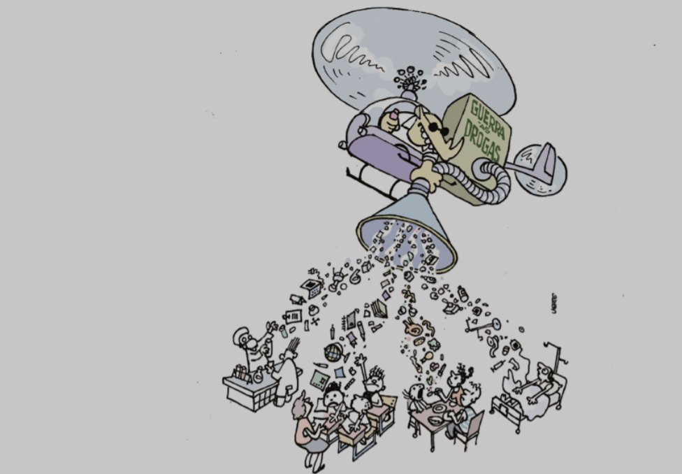 Relatório mostra custo do combate a drogas que tira recursos da saúde e da educação (Arte: Laerte - Reprodução/CeSec)