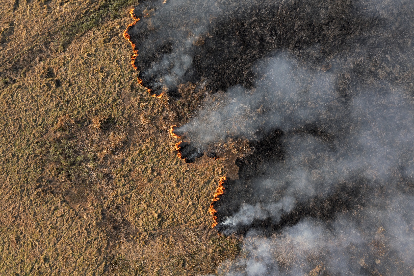 Vista aérea de um incêndio florestal em Porto Jofre, no Pantanal. O fim do desmatamento ilegal é a principal medida para a redução das emissões de carbono do Brasil. Foto Carl de Souza/AFP