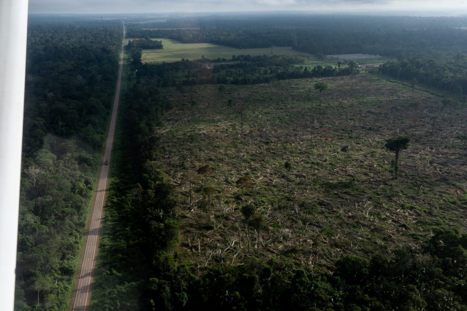 Foto Flávia Milhorance / Diálogo Chino Vista aérea da rodovia BR-163 em agosto de 2022. Ao lado, desmatamento para a produção de soja. Foto Flávia Milhorance / Diálogo Chino