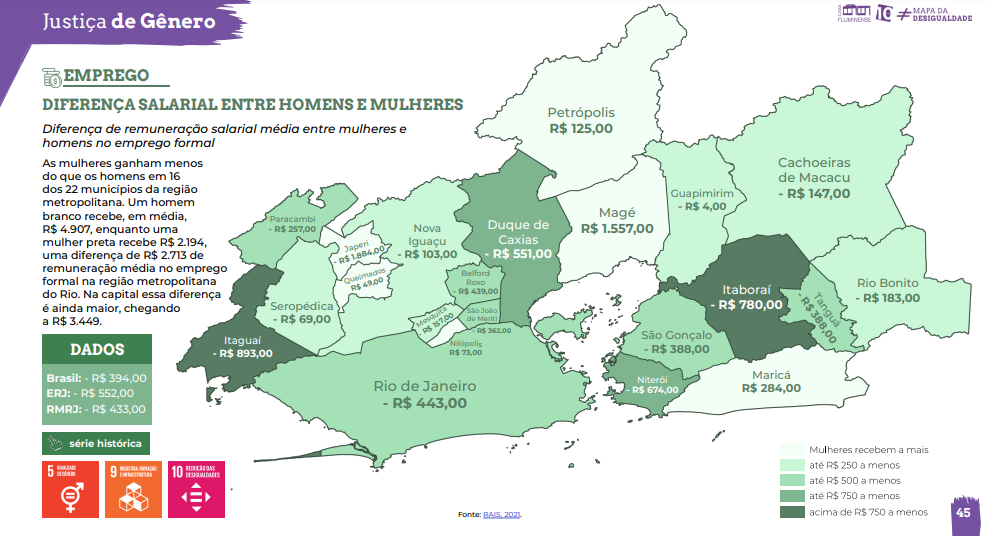 Diferença salarial entre homens e mulheres na Região Metropolitana do Rio (Ilustração: Casa Fluminense)