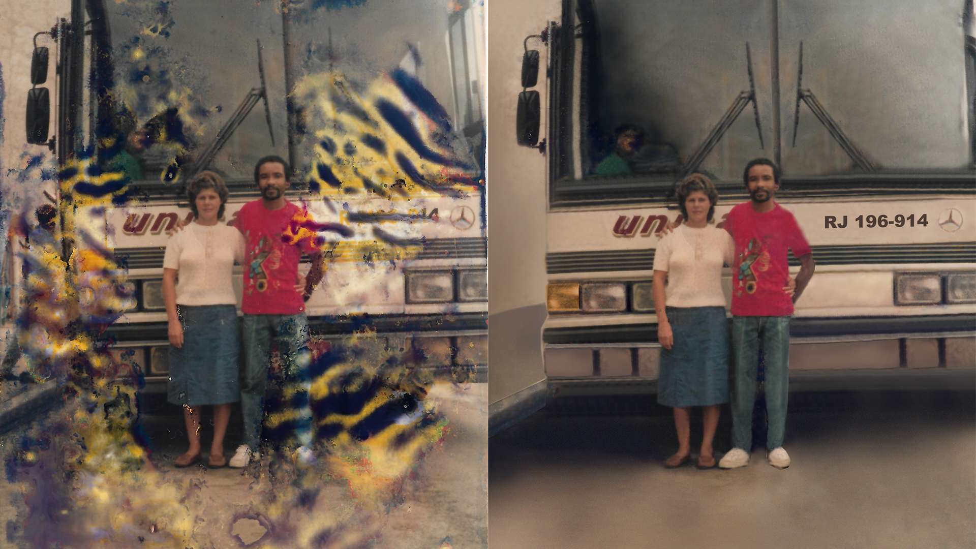 Foto restaurada da família Pereira Antônio, que foi atingida pela tragédia de 2011 na região Serrana do Rio. Restauro feito por Claudio José