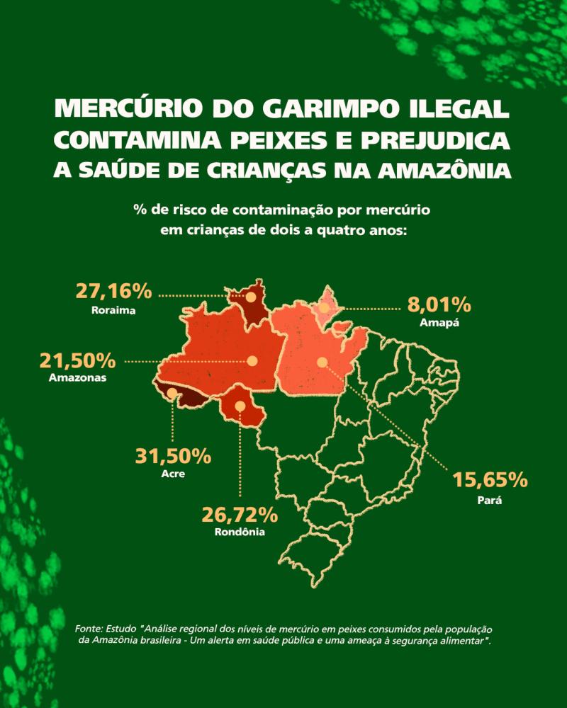 Contaminação por mercúrio: ameaça à saúde das crianças (Arte: ISA)
