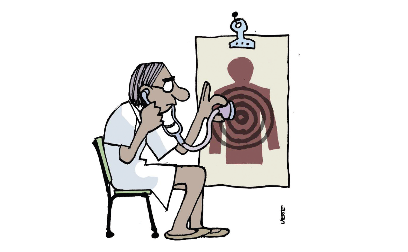 Estudo revela que moradores de comunidades expostas à violência armada desenvolvem mais transtornos mentais e outras doenças (Ilustração: Laerte - Saúde na Linha de Tiro)