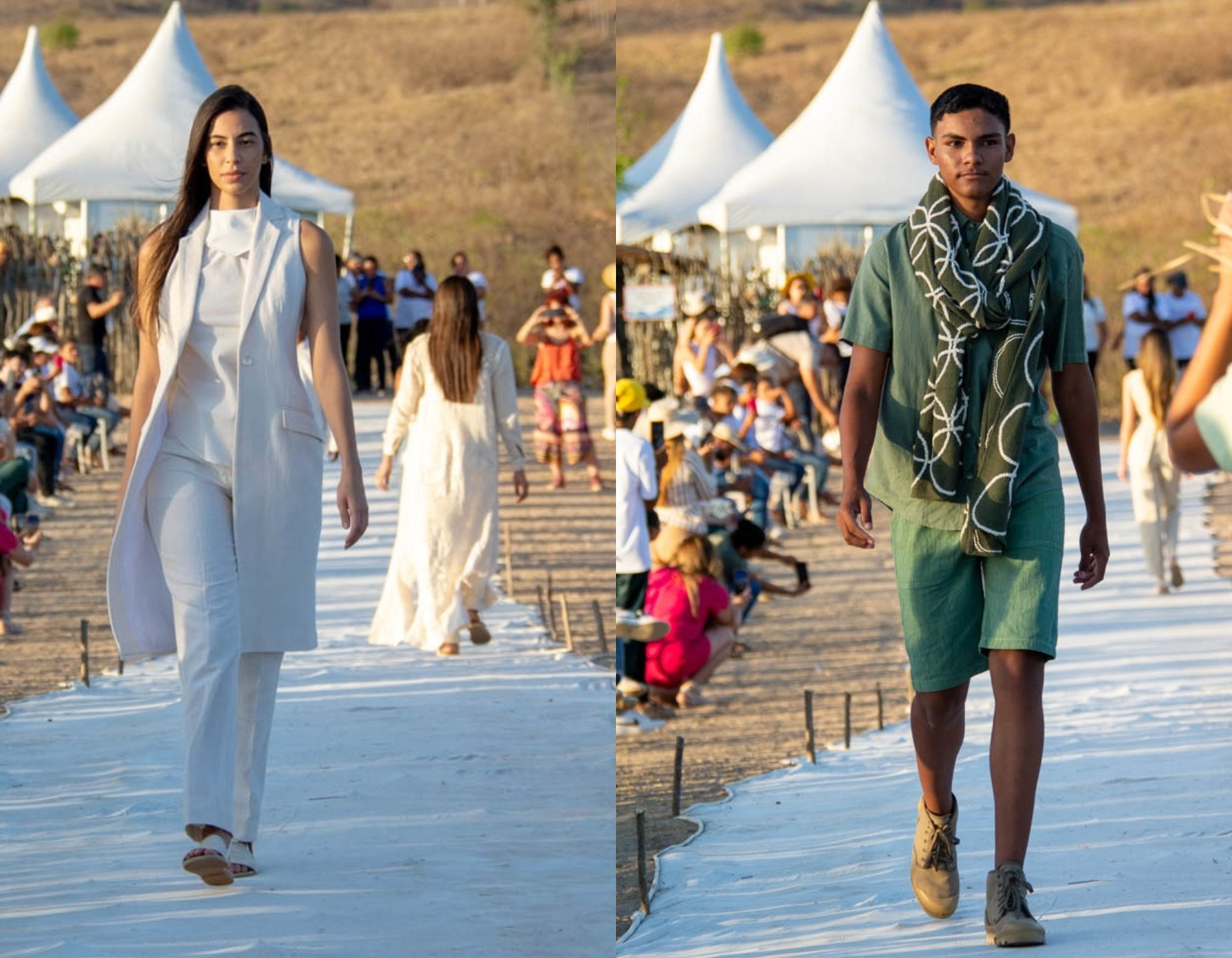 Desfile a passarela montada no campo de algodão no Dia da Colheita: exemplo de moda sustentável na Paraíba (Fotos: Yamê Reis)