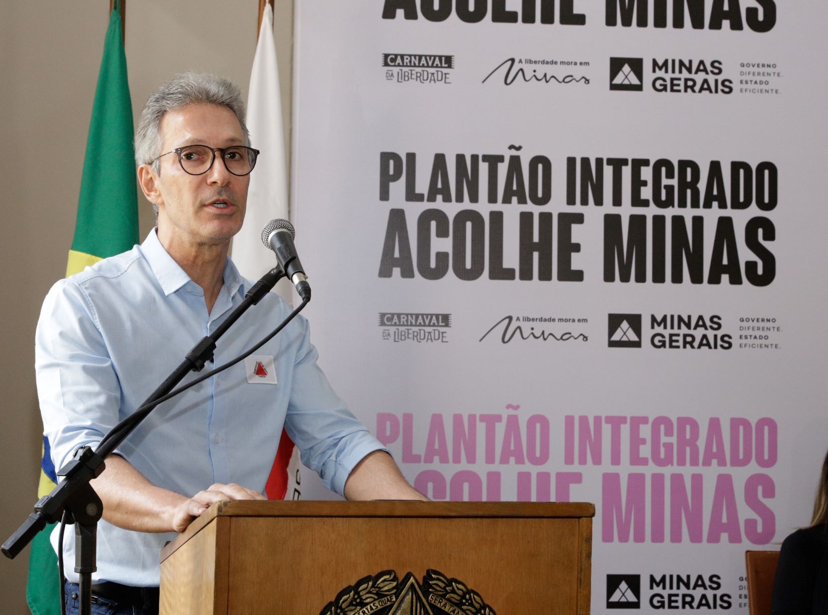 Romeu Zema no lançamento de iniciativa para segurança no Carnaval: reclamação por homens serem rotulados como carrascos num país onde as principais vítimas da violência são mulheres, pessoas negras, homossexuais e os mais pobres (Foto: Cristiano Machado / Agência Minas Gerais - 30/01/2024)