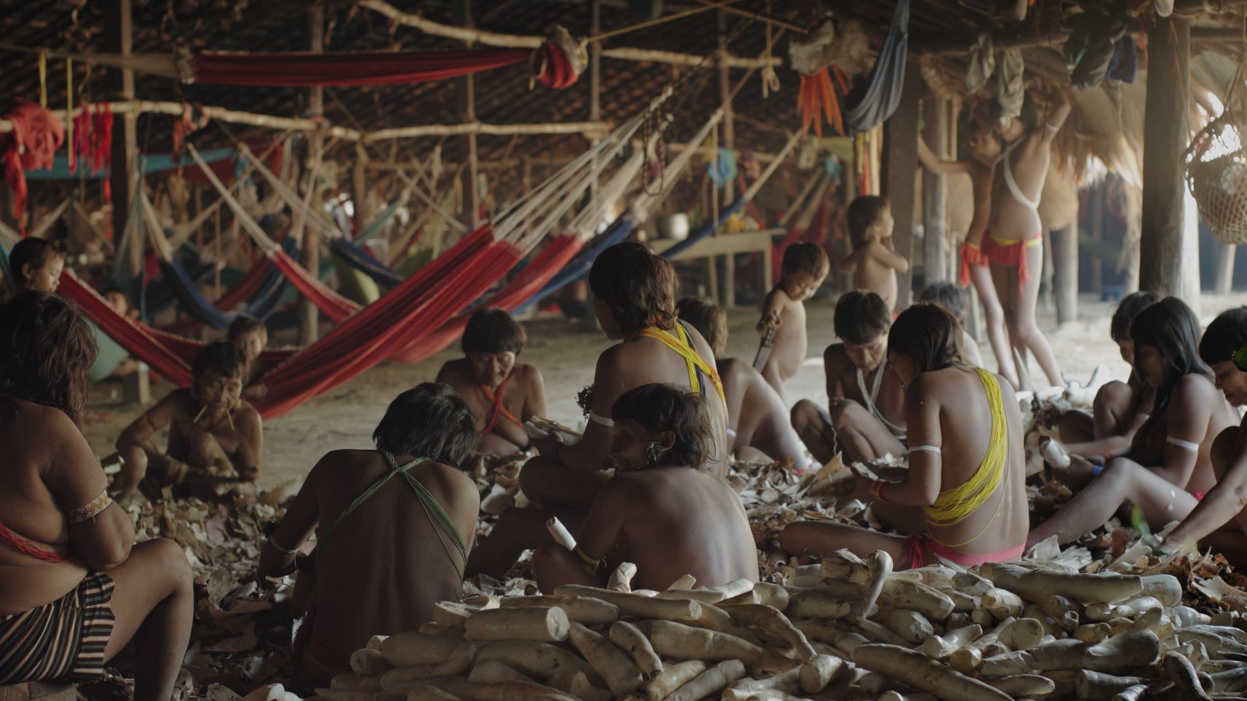 Aldeia na Terra Indígena Yanomami: "Nós, xamãs, queremos uma floresta boa", comenta Davi Kopenawa no documentário (Foto: Divulgação)