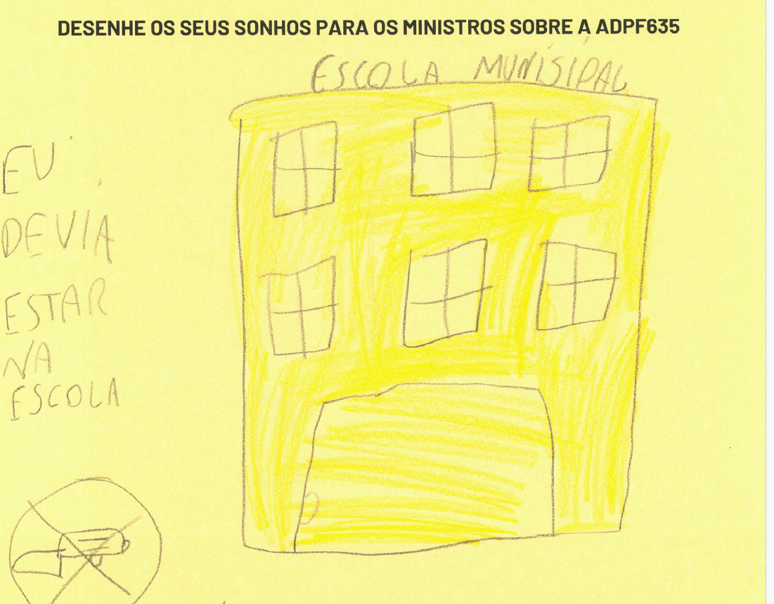 Desenho de criança da Maré para o STF: comitiva de moradores em Brasília para defender regras básicas de segurança para as operações policiais (Reprodução)