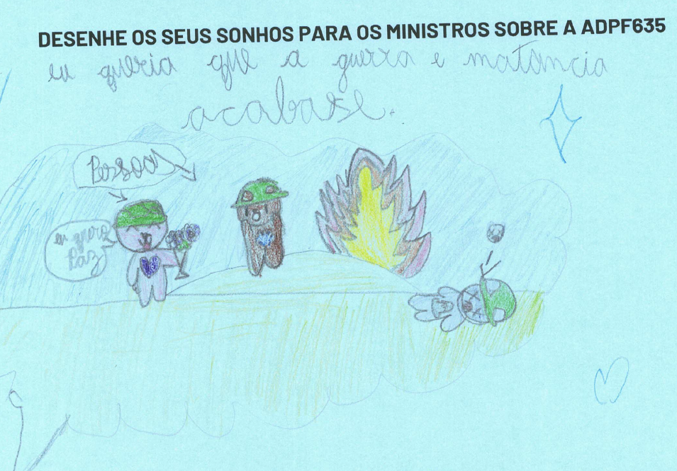 Desenho de criança da Maré para os ministros do STF: queria que a guerra e a matança acabassem (Reprodução)