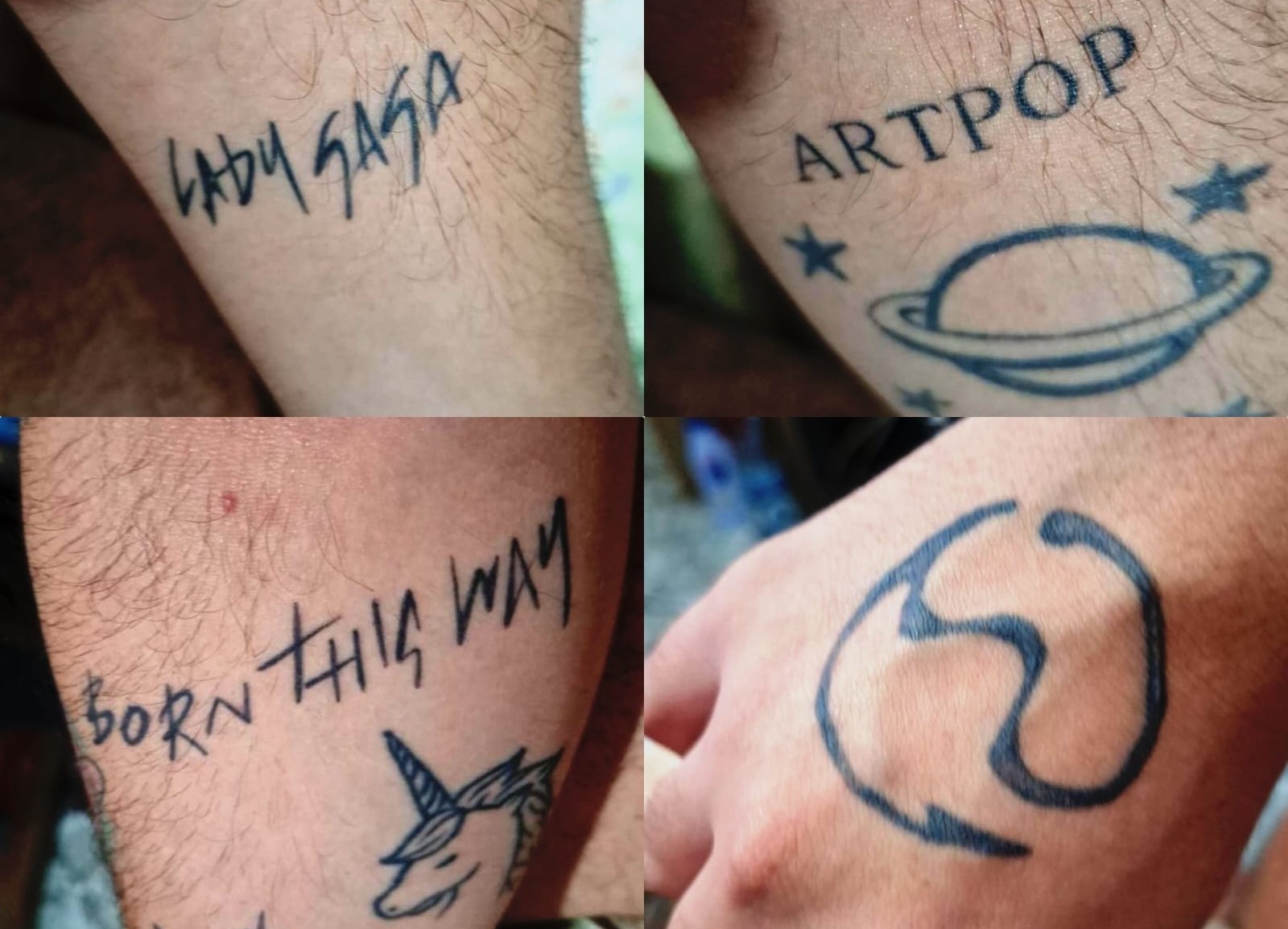 As marcas da cantora tatuadas na pele de Leonardo: "Lady Gaga me motivou a seguir em frente" (Foto: Arquivo Pessoal)