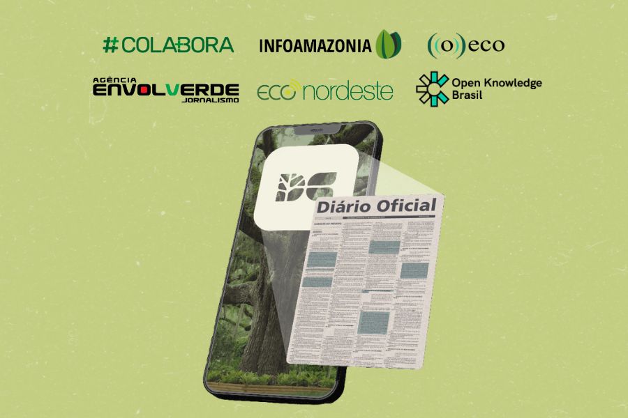 Arte colorida com ilustração de celular com o Diários do Clima aberto. Fundo verde musgo e logomarcas das iniciativas responsáveis pela plataforma que ganhou o Troféu Rastilho 2025